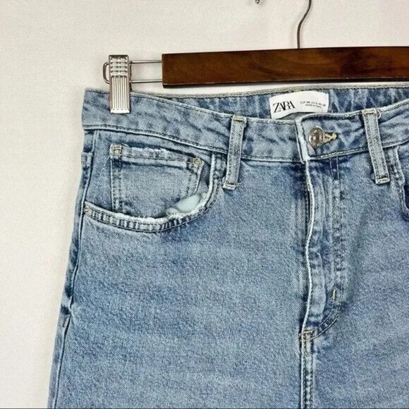Zara High Rise Raw Hem Straight Leg Jeans 6 - Picture 4 of 5